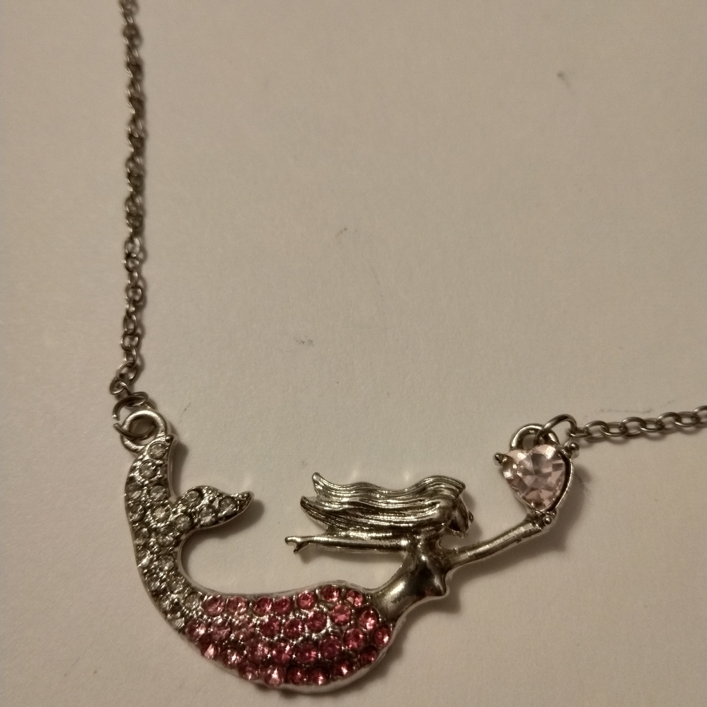 Silver And Pink Mermaid Pendant Necklace 8$